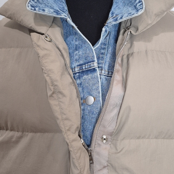 Bluivy Faux Denim Layered Beige Functional with Fashion Puffer Vest - Size M/L - Picture 8 of 16